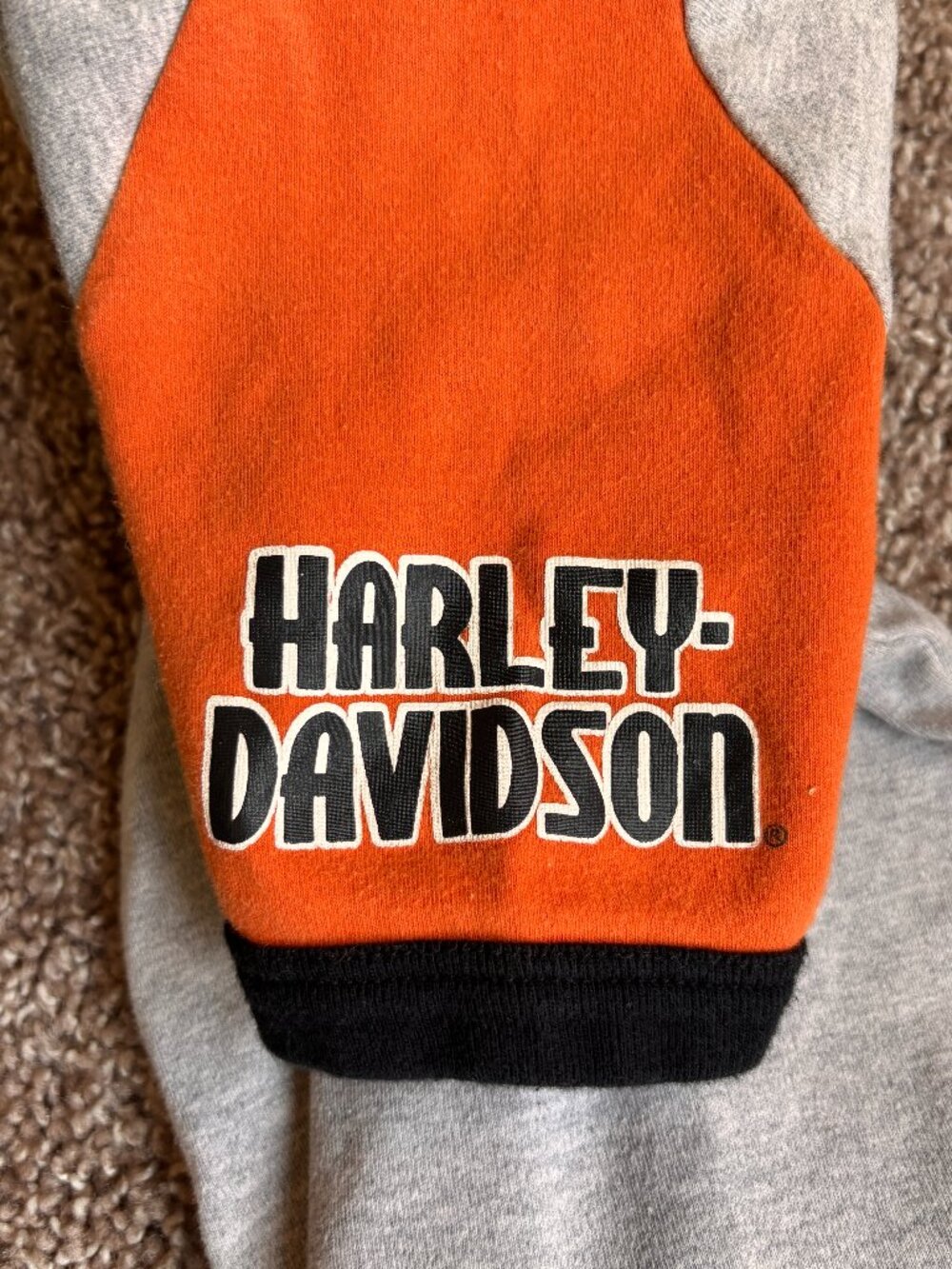 Harley Davidson Toddler Boy Raglan Tee Size 3T Orange Gray Excellent Condition